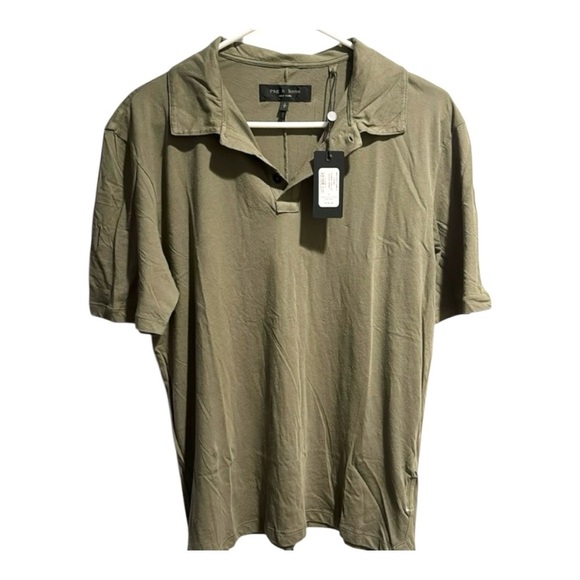 Rag & Bone Classic Polo Tee Shirt Short Sleeve Cloud Jersey Lichen Green Small - Picture 4 of 7